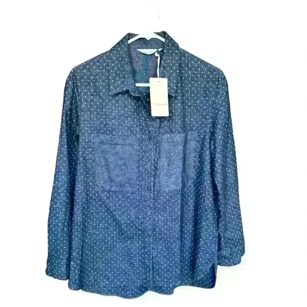 tylho denim polka‎ dot cotton Long  sleeve shirt dark blue size S